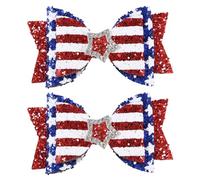 Melyde Independence Day 4th of July Glitter Hair Bow Clips Patriotic American Flag Hair Accessories with Star for Kids Girls