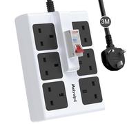 Melyolpd RCD Extension Lead GFCI Surge Protected Extension, 3M Heavy Duty Extension Lead with Leakage Protection 6 Way 3250W Plug RCD Power Strip for Workshop/Garage RCD Power Extension - White