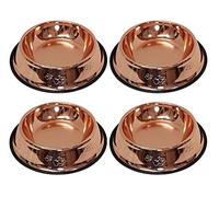 Melzon Petsentials Non-Skid Stylish Food Bowl for Your Pet, Premium Grade Stainless Steel - Elegant Bronze | Small, 18oz (4 Pack)