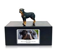 MEM PLANETE Pet Dog Urns for Ashes Memorial Gifts for Loss Lovers Shadow Box Sympathy Keepsake Small Big Cremation Casket Funerary Frame Pictures Solid Rosewood Material Rottweilers Figurine Urn