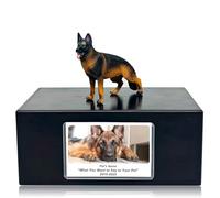MEM PLANETE Pet Dog Urns for Ashes Memorial Gifts for Loss Lovers Shadow Box Sympathy Keepsake Small Big Cremation Casket Funerary Frame Pictures Solid Rosewood Material German Shepherd Figurine Urn