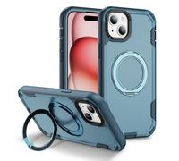 MEMAXELUS 3-Layer Case for iPhone 15, Military Grade Drop Protection Cover with Spin 360° Magnetic Ring Stand, Compatible with MagSafe, Double Shockproof Case for iPhone 15, Sapphire Blue HR