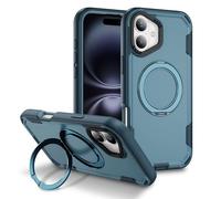 MEMAXELUS 3-Layer Case for iPhone 16, Military Grade Drop Protection Cover with Spin 360° Magnetic Ring Stand, Compatible with MagSafe, Double Shockproof Case for iPhone 16, Sapphire Blue HR