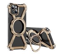 MEMAXELUS Skeleton Case for iPhone 13/14, Titanium Military-Grade Drop Protection with Magnetic 360° Ring Stand Case Compatible with MagSafe, Shockproof Bumper Cover for iPhone 14, Gold TJ