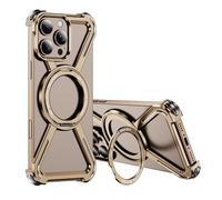 MEMAXELUS Skeleton Case for iPhone 16 Pro, Titanium Military-Grade Drop Protection with Magnetic 360° Ring Stand Case Compatible with MagSafe, Shockproof Bumper Cover for iPhone 16 Pro, Gold TJ