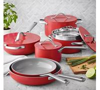 Member Mark 11 Piece Modern Ceramic Cookware Set With Smart Kitchen Tools Set (Assorted Colors) (Red)