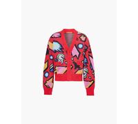 Members of the Rage Mens Bordeaux Graphic Pattern-intarsia V-neck Knitted Cardigan S