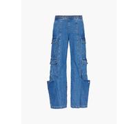 Members of the Rage Mens Indigo Wide-leg Relaxed-fit Denim Cargo Trousers L