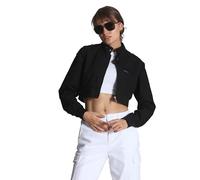 Members Only Mini Cropped Jacket Women Trendy Racer Jacket, Black, M
