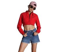 Members Only Women Mini cropped Racer Jacket, Red, S