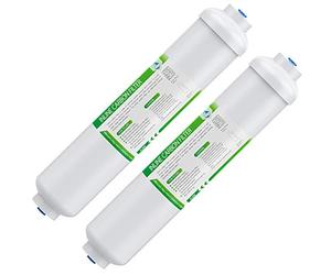 Membrane Solutions T33 Inline Water Filter, 1/4" Quick-Connect Filter Replacement Cartridge in-line Filter for Refrigerator & Ice Maker, Post-Carbon Filter for Reverse Osmosis Water System, 2 Pack