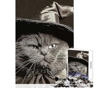Meme Black Cat Vintage Jigsaw Puzzles 1000 Pieces for Teenagers Boost Memory And Cognitive Function Calm Peaceful Leisure Activity (38X26cm)