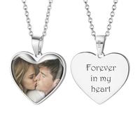 MeMeDIY 925 Sterling Silver Personalized Necklace Heart Necklace with Picture Inside for Man Woman Silver/Gold/Rose Gold Dog Tag Pendant Necklace Engraved Text Memorial Jewelry for Mother -A1