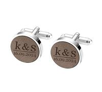MeMeDIY Custom Mens Cufflinks in Oak Walnut Cherry Wood Personalised Cufflinks for Men Engraved with Name Initials or Text Paired with Corresponding Carved Wooden Box Gifts for Groom Groomsmen -C1