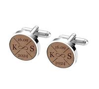 MeMeDIY Custom Mens Cufflinks in Oak Walnut Cherry Wood Personalised Cufflinks for Men Engraved with Name Initials or Text Paired with Corresponding Carved Wooden Box Gifts for Groom Groomsmen -B1