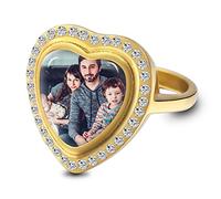MeMeDIY Custom Ring for Women with Photo Stainless Steel Heart Shaped Ring with Cubic Zirconia Silver/Gold/Rose Gold Promise Ring Anniversary Relationship Ring Vintage Jewelry