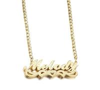 MeMeDIY Double Plated Name Necklace Personalized Name Plate Necklaces Two Tone Gold and Silver Name Necklace for Women Heart Made Letter Name Plate Pendant Necklace Dainty Jewelry Gift 14"-22"