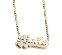 MeMeDIY Double Plated Name Necklace Personalized Name Plate Necklaces Two Tone Gold and Silver Name Necklace for Women Heart Made Letter Name Plate Pendant Necklace Dainty Jewelry Gift 14"-22"