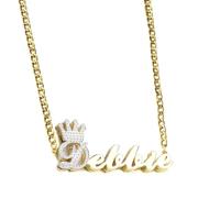 MeMeDIY Double Plated Name Necklace Personalized Name Plate Necklaces Two Tone Gold and Silver Name Necklace for Women Heart Made Letter Name Plate Pendant Necklace Dainty Jewelry Gift 14"-22" -F