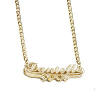 MeMeDIY Double Plated Name Necklace Personalized Name Plate Necklaces Two Tone Gold and Silver Name Necklace for Women Heart Made Letter Name Plate Pendant Necklace Dainty Jewelry Gift 14"-22"