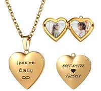 MeMeDIY Heart Locket Necklace that Holds Pictures, Personalized Heart Picture Necklace for Women, Stainless Steel, Gold Smooth 18 Inch Chain Type