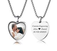 MeMeDIY Heart Photo Necklace Customized Picture Necklace with Text Stainless Steel Pendant for Women Custom Wedding Gift Custom Memorial Gifts for Mom Family Friend Woman Birthday Gift