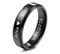 MeMeDIY Mens Wedding Rings For Women Boys Girls Water Resistant Stainless Steel Mens Wedding Bands Promise Ring, Bundle with Ring Size Adjusters (Black Color, 6.0mm Wide, X Size)