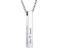 MeMeDIY Personalized 3D Vertical Cuboid Bar Pendant Necklace Customized Adjustable Chains for Women Girls Engraving Name Gifts Stainless Steel Lovers Jewelry (Silver Color)