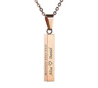 MeMeDIY Personalized 3D Vertical Cuboid Bar Pendant Necklace Customized Adjustable Chains for Women Girls Engraving Name Gifts Stainless Steel Lovers Jewelry (Rose-Gold Color)
