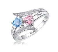MeMeDIY Personalized Birthstone Rings for Women 925 Sterling Silver Custom Name Ring Promise Rings for Her Girlfriend Mothers Ring Grandma Mothers Day Birthday Gifts (Style 3-Size 8)