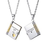 MeMeDIY Personalized Book Pendant Necklace Customized Engraving Name Date for Women Men Girl Boy Best Friend Heart Charm Stainless Steel Adjustable Chain Lover Anniversary Bridesmaid Gift(Gold Color)