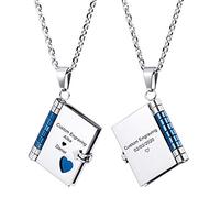 MeMeDIY Personalized Book Pendant Necklace Customized Engraving Name Date for Women Men Girl Boy Best Friend Stainless Steel Adjustable Chain Lover Anniversary Bridesmaid Gift(Blue Color)