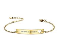 MeMeDIY Personalized Bracelet Custom Engraving Name/Date for Women Girls Girlfriend Stainless Steel Dainty Ankle Link Heart Bracelets with Adjustable Chain Bridesmaid Gift (Gold Color)
