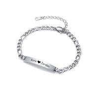 MeMeDIY Personalized Bracelet Customized Engraving Name/Date/Coordinates for Women Girlfriend Best Friend Stainless Steel Link Birthstone Bar Bracelet with Adjustable Chain Gift for Bridesmaid #01