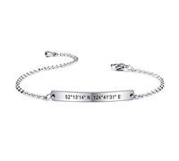 MeMeDIY Personalized Bracelet Customized Engraving Name/Date for Women Girls Girlfriend Best Friend Stainless Steel Dainty Ankle Link Bracelets with Adjustable Chain Bridesmaid Gift (Silver Color)