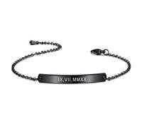 MeMeDIY Personalized Bracelet Customized Engraving Name/Date for Women Girls Girlfriend Best Friend Stainless Steel Dainty Ankle Link Bracelets with Adjustable Chain Bridesmaid Gift (Black Color)