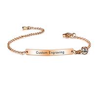 MeMeDIY Personalized Bracelet Customized Engraving Name/Date for Women Girls Girlfriend Stainless Steel Dainty Ankle Link Birthstone Bracelets with Adjustable Chain Bridesmaid Gift (Rose GoldColor)
