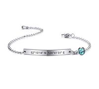 MeMeDIY Personalized Bracelet Customized Engraving Name/Date for Women Girls Girlfriend Stainless Steel Dainty Ankle Link Birthstone Bracelets with Adjustable Chain Bridesmaid Gift (Silver Color)