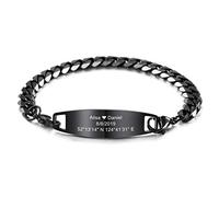 MeMeDIY Personalized Bracelet Engraving Name Identification ID Customized For Men Women Girls Boys Stainless Steel Adjustable Link Bracelets (Black Color, 6.8 Inch Long, Curb Chain)