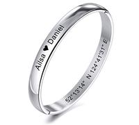 MeMeDIY Personalized Bracelet Engraving Name Identification ID Customized For Men Women Girls Boys Water Resistant Stainless Steel Cuff Bangle (Silver Color)