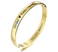 MeMeDIY Personalized Bracelet Engraving Name Identification ID Customized For Men Women Girls Boys Water Resistant Stainless Steel Cuff Bangle (Gold Color)