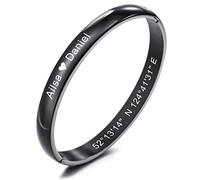MeMeDIY Personalized Bracelet Engraving Name Identification ID Customized For Men Women Girls Boys Water Resistant Stainless Steel Cuff Bangle (Black Color)