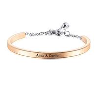 MeMeDIY Personalized Bracelet Engraving Name Identification ID Customized for Men Women Girls Water Resistant Stainless Steel Adjustable Cuff Bangle (4mm Width, Rose-Gold Color)