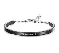 MeMeDIY Personalized Bracelet Engraving Name Identification ID Customized for Men Women Girls Water Resistant Stainless Steel Adjustable Cuff Bangle (4mm Width, Black Color)