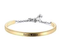 MeMeDIY Personalized Bracelet Engraving Name Identification ID Customized for Men Women Girls Water Resistant Stainless Steel Adjustable Cuff Bangle (4mm Width, Gold Color)