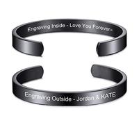 MeMeDIY Personalized Bracelet Engraving Name Identification ID Customized For Men Women Girls Water Resistant Stainless Steel Adjustable Cuff Bangle (Small Sizes, Black Color)