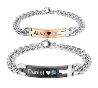 MeMeDIY Personalized Bracelet Matching Bracelets for Couples Engraved Name Text Date Adjustable Handmade Braided Rope Bracelet Stainless Steel Tag Jewelry Gift for Girlfriend (D3)