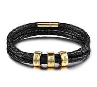 MeMeDIY Personalized Bracelets Engraving 2～6 Names Customized Identification ID for Women Men Genuine Leather Stainless Steel Beads Braided Cuff Bridesmaid Gifts Best Friend