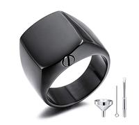 MeMeDIY Personalized Cremation Urn Ring Signet Ring Blank Stainless Steel Memorial Ashes Holder Keepsake for Women Men Pet Dog Cat with Funnel Kit Ring Size Adjusters (Black Size R)