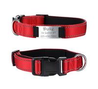 MeMeDIY Personalized Dog Collars Padded Reflective Nylon Dog Collar with Engraved Name Pet ID Tag Silent Stainless Steel Nameplate Adjustable Collar for Small Medium and Large Dogs -Red, L
